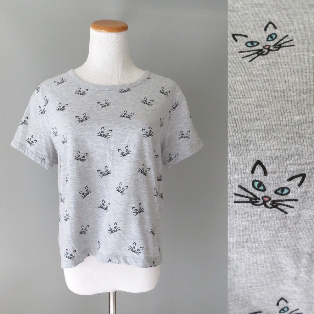 Cat Print Cropped T-shirt Crop Shirt Tshirt Tee
